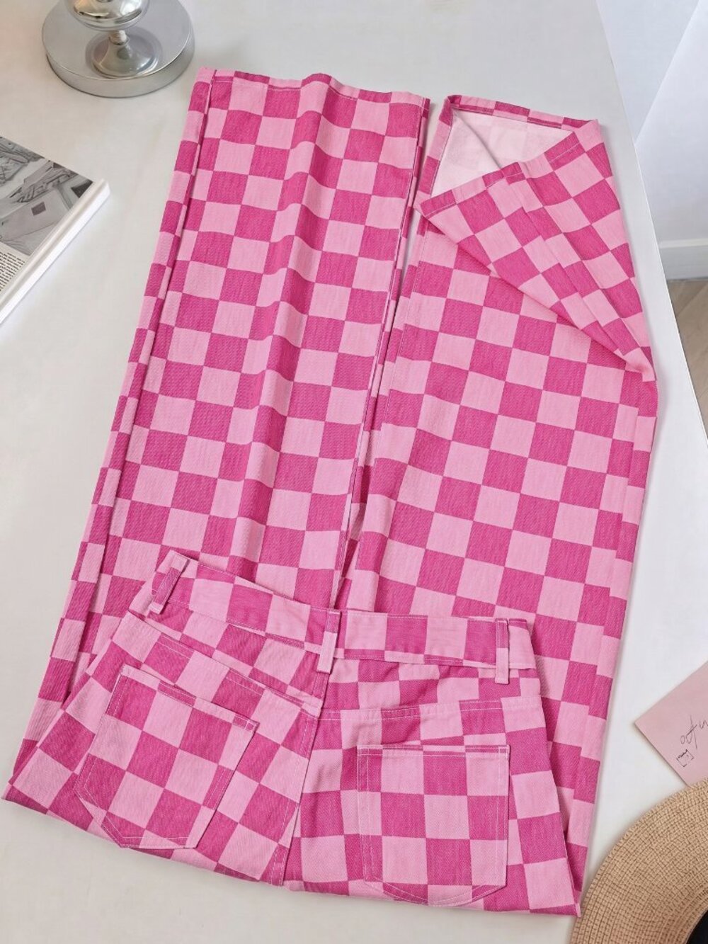 Multicolor Casual Women's Checkerboard Print Denim Jeans - Picture 2 of 6